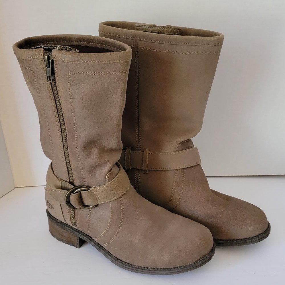 UGG Australia Silva Fawn Suede Taupe Italian Patent Snake Zipper Boots 1005435